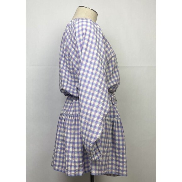 L*Space Vida Mini Dress Size XS Purple Park Slope Gingham Button-Up Swim Coverup - Picture 7 of 16